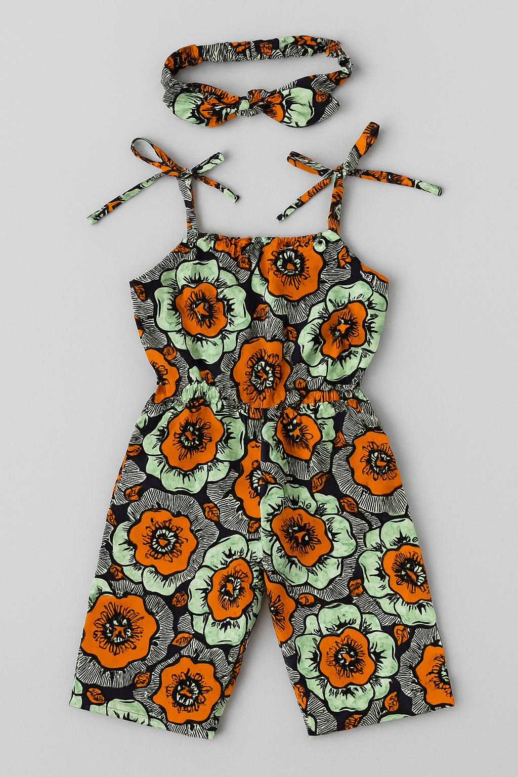 Purple Ankara Floral Romper with Headband – Kids