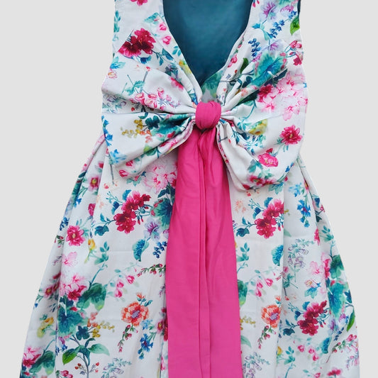 Floral Sleeveless Girls Dress with Back Bow – Spring Party Style