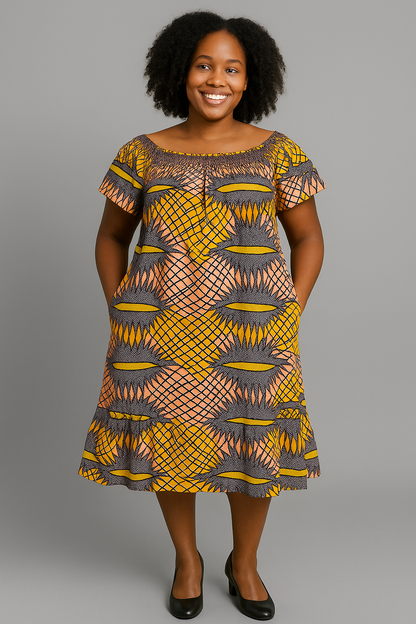 Women's Off-Shoulder Ankara Shift Dress