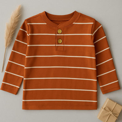 Kids' Rust Striped Henley Long Sleeve Tee