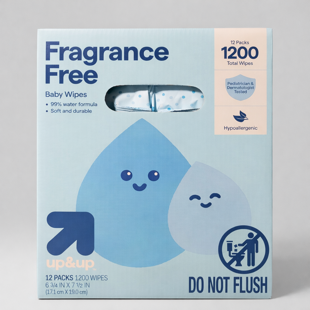 up & up Fragrance-Free Baby Wipes – 1200 Count (12 Packs) | Hypoallergenic, 99% Water Formula