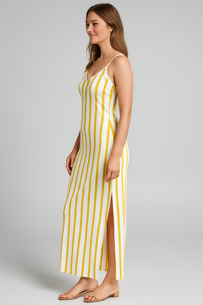 Vertical Stripe Sleeveless Maxi Dress – Summer Bodycon Fit