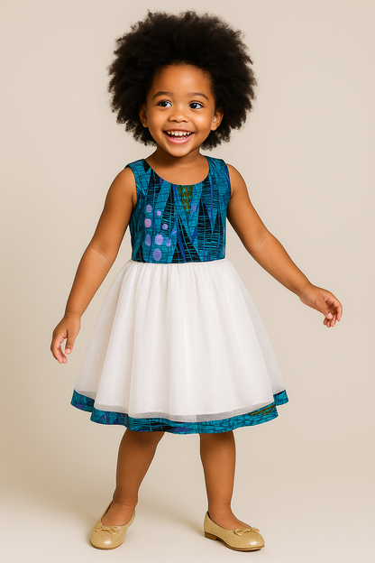 Girls Ankara & Tulle Party Dress