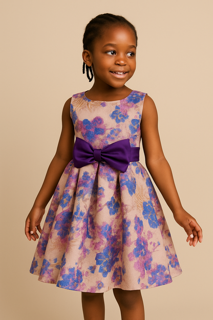 Lavender Bloom Fit-and-Flare Party Dress with/without Purple Bow