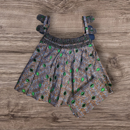 Girls’ Ankara Sleeveless Top and Wrapper Set– Green & Brown African Print