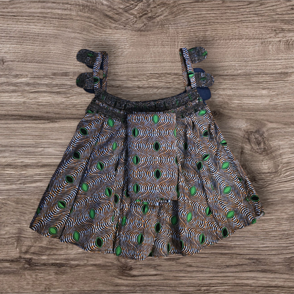 Girls’ Ankara Sleeveless Top and Wrapper Set– Green & Brown African Print