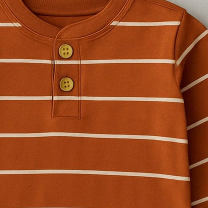 Kids' Rust Striped Henley Long Sleeve Tee