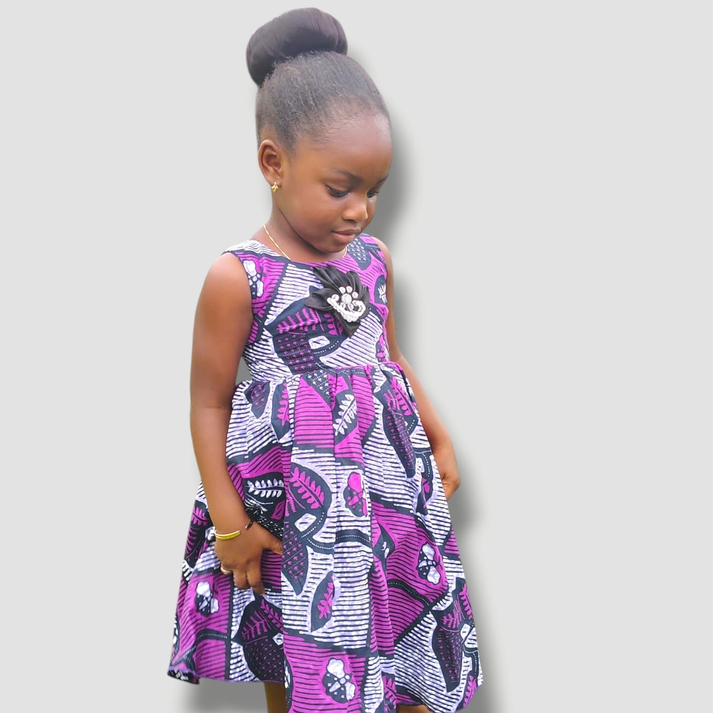 Ankara Purple Flower Girl Dress with Pearl Embellishment | Ecom GMR