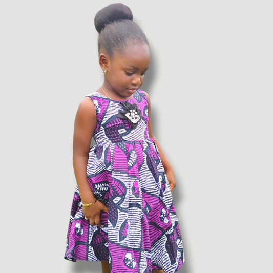 Ankara Purple Flower Girl Dress with Pearl Embellishment | Ecom GMR