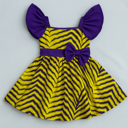 Girls' Puff Sleeve Ankara Party Dress – Yellow & Purple