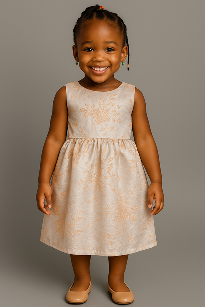 Golden Bloom Baby Girl Dress – Elegant Party Wear with Bow Back