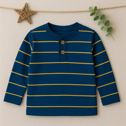 Kids' Rust Striped Henley Long Sleeve Tee