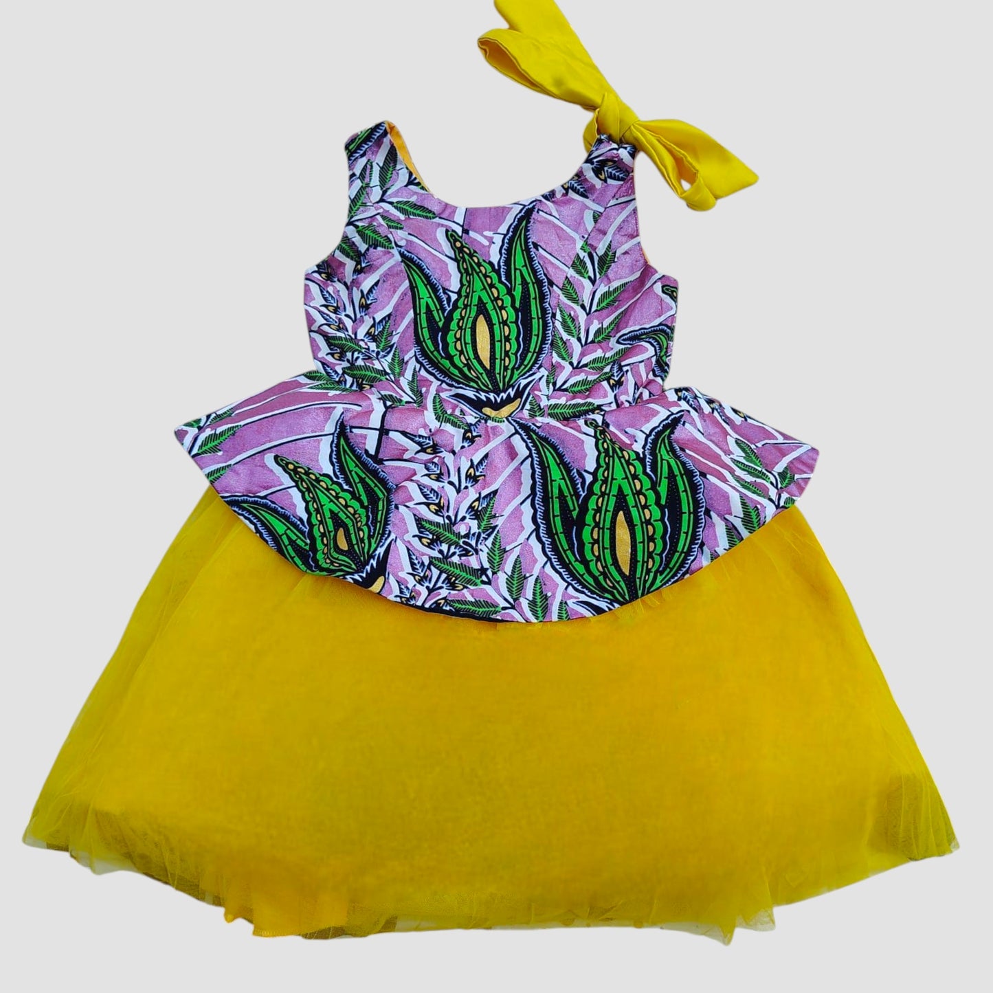 Ankara Tulle Princess Dress with One Shoulder Bow