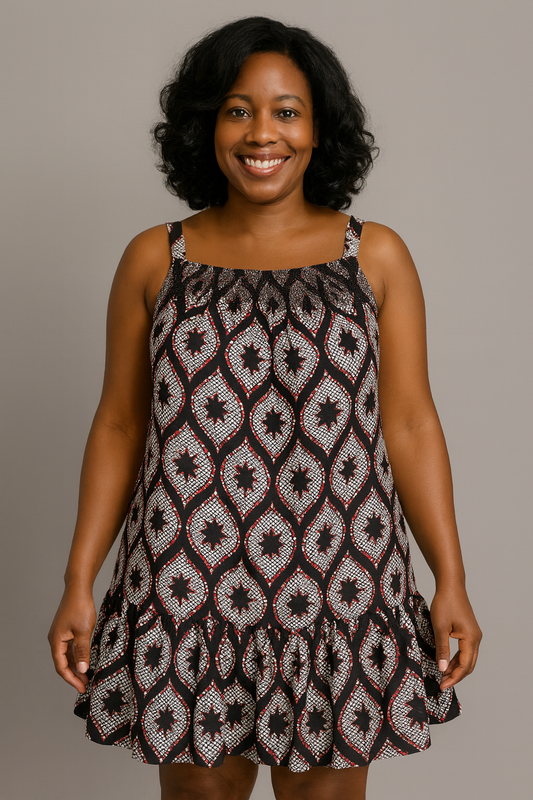 Women's African Print Sleeveless Ruffle Hem Dress