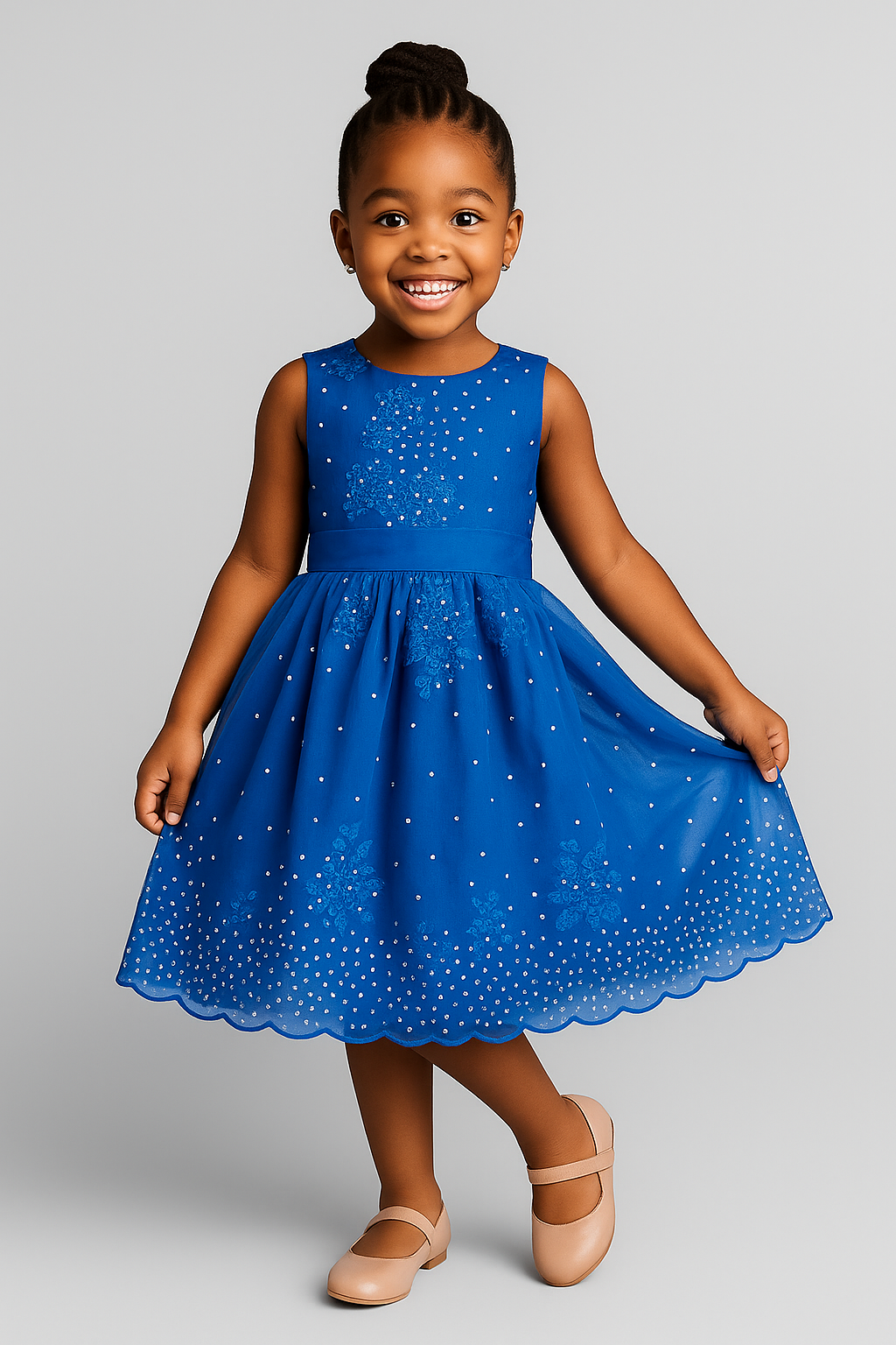Royal Blue Lace & Pearl Party Dress for Girls – Back Bow Detail