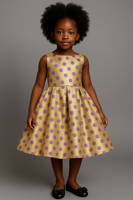 Yellow and Purple Polka Dot Open-Back Dress for Girls