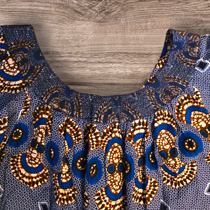 Girls’ Off-Shoulder Ankara Top – Blue & Brown African Print