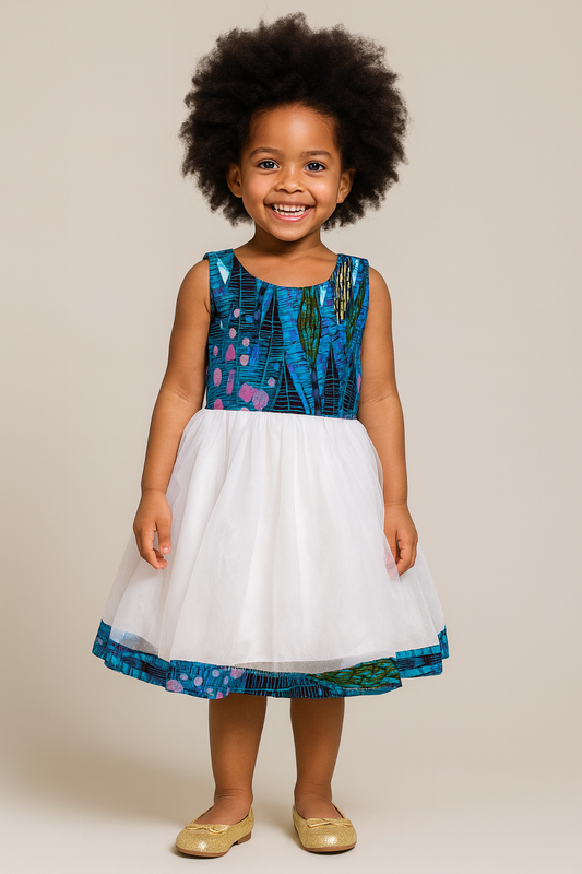 Girls Ankara & Tulle Party Dress