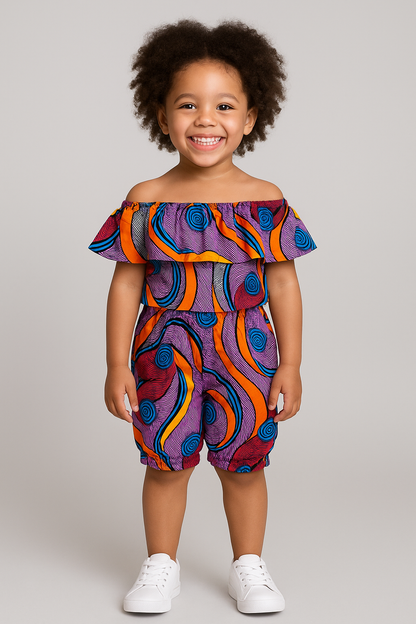 Colorful Ankara Off-Shoulder Top & Short Set with Headband
