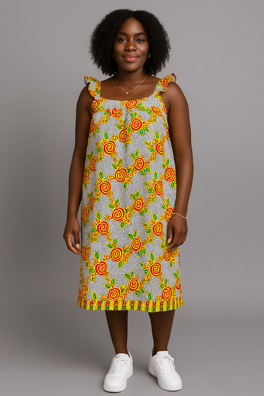 Women’s Sleeveless Ankara Midi Dress – Rose Print