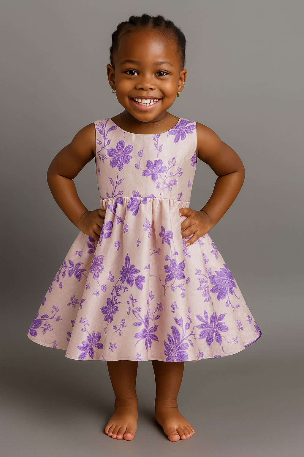 Ivory & Purple Floral Party Dress for Girls – Elegant Fit & Flare
