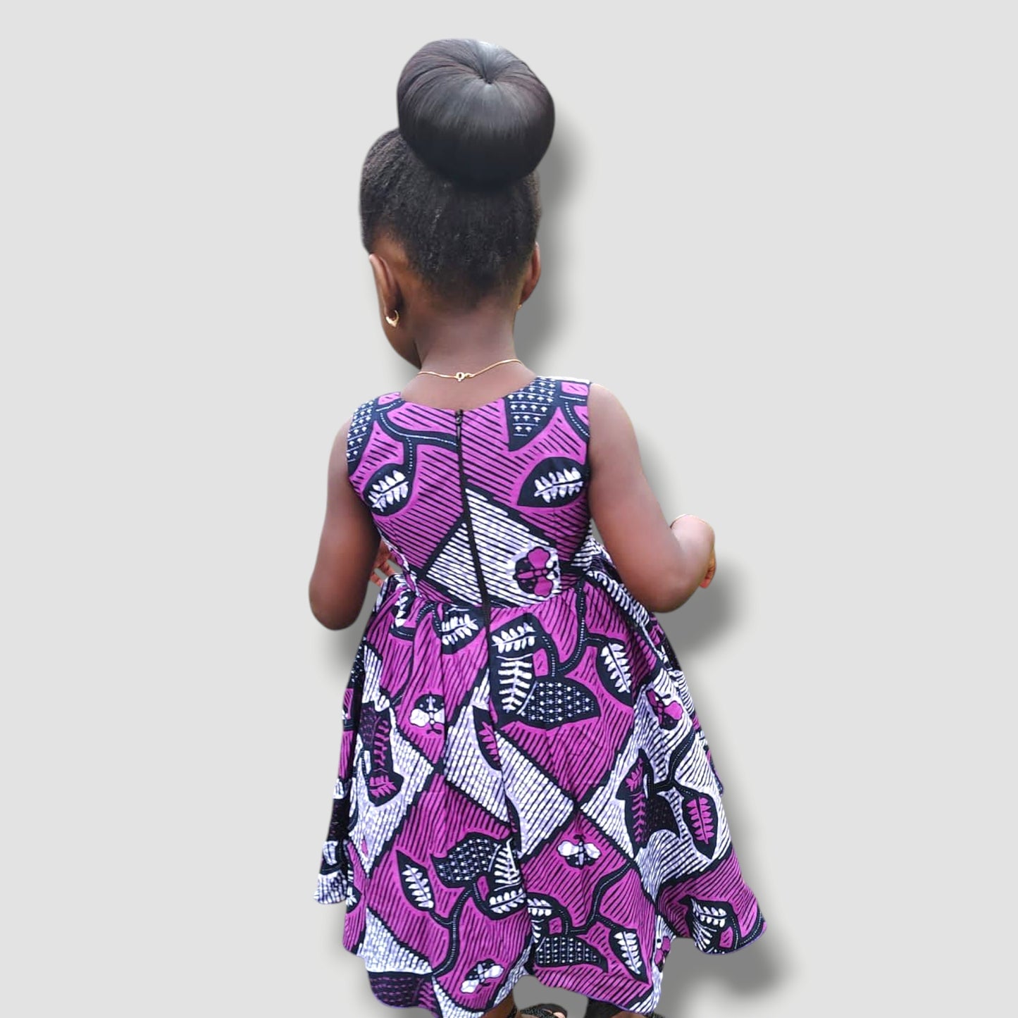 Ankara Purple Flower Girl Dress with Pearl Embellishment | Ecom GMR