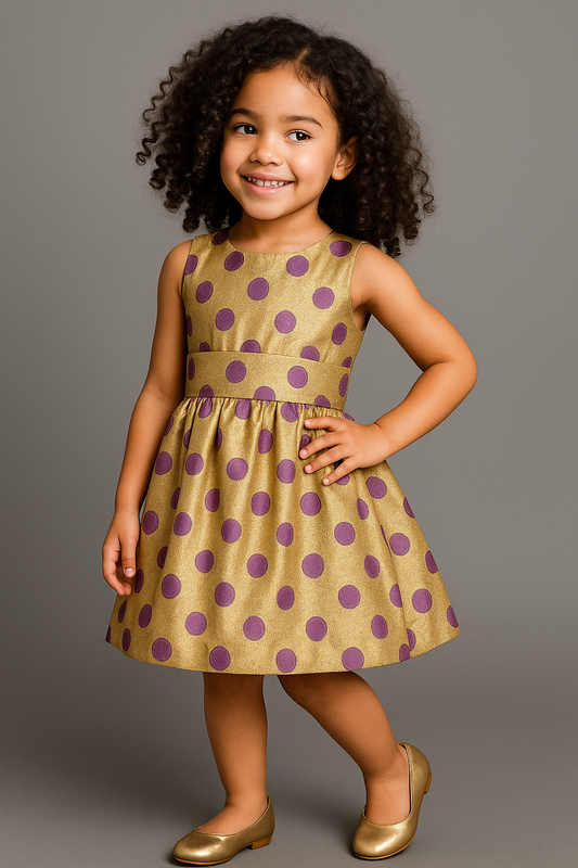 Gold & Purple Polka Dot Bow Dress