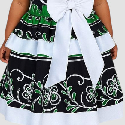 Girls Ankara Puff Sleeve Dress – African Print Party Dress with Bow