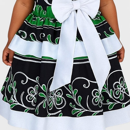 Girls Ankara Puff Sleeve Dress – African Print Party Dress with Bow