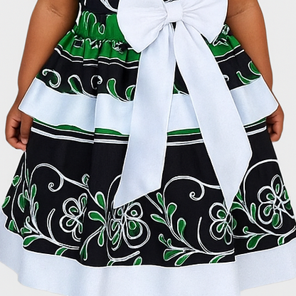 Girls Ankara Puff Sleeve Dress – African Print Party Dress with Bow