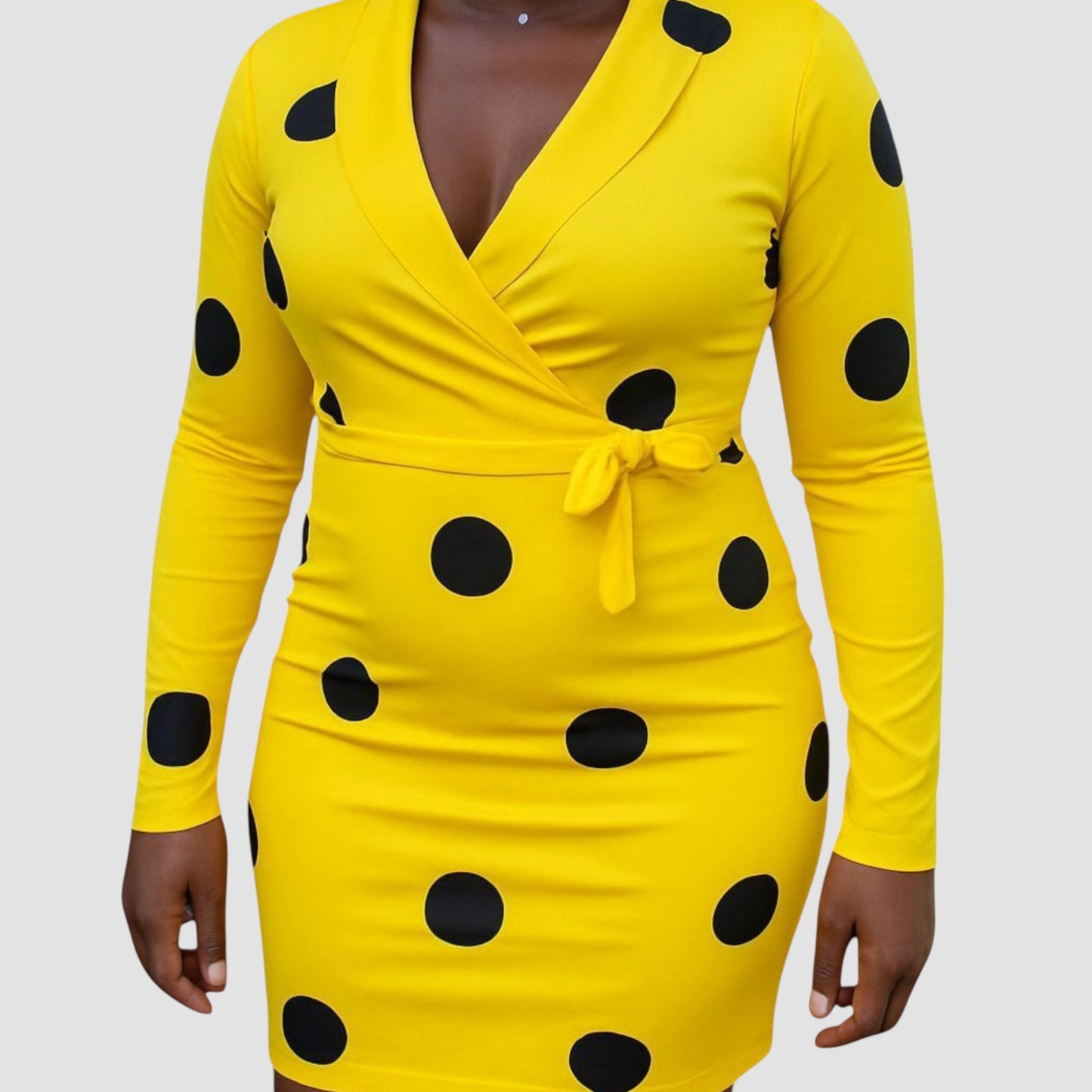 Bold Dot Delight Wrap Dress – Yellow & Black