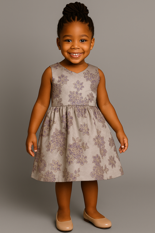 Elegant Lavender Floral Brocade Party Dress – Back Bow Detail