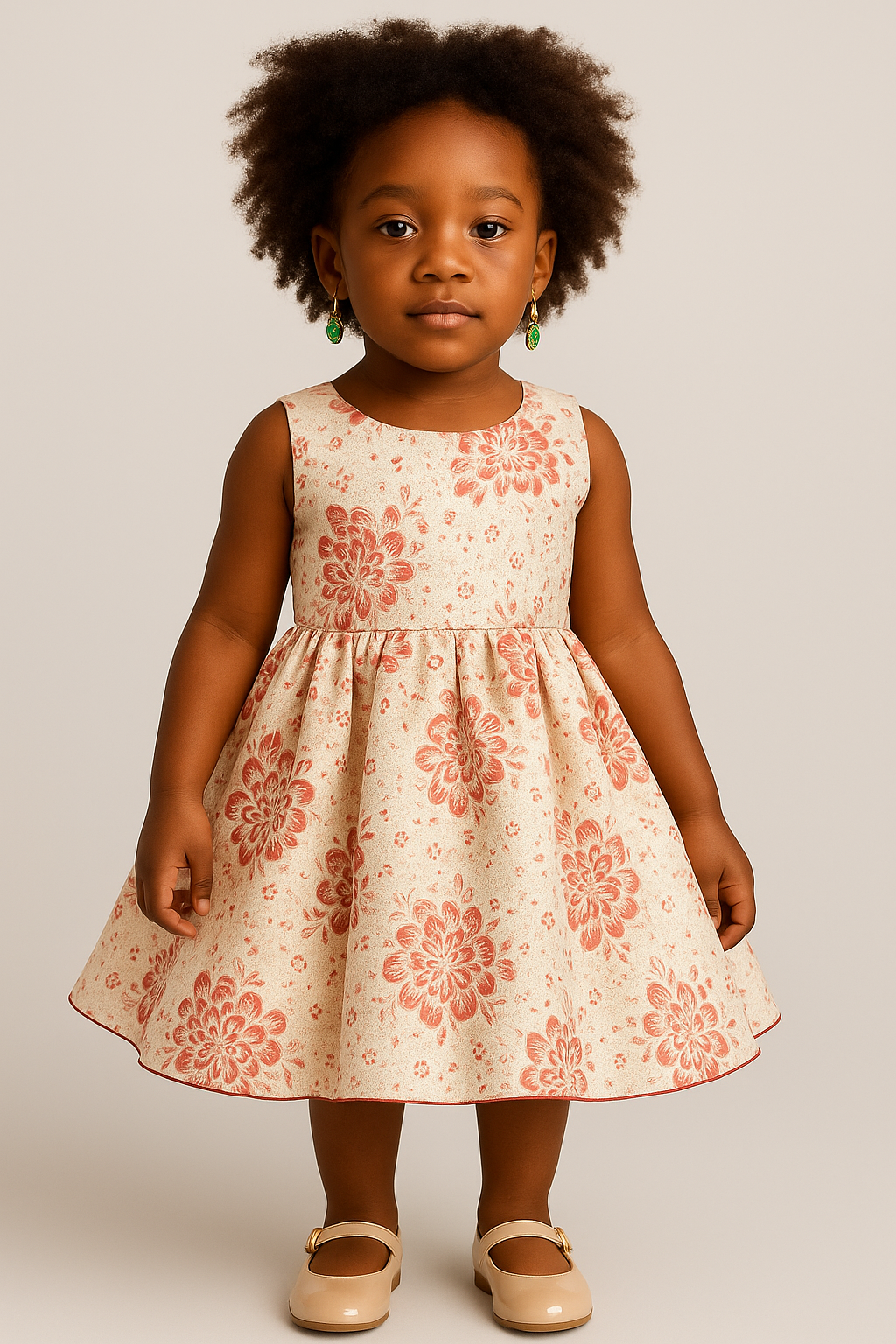 Girls’ Ivory & Red Floral Party Dress with Bow