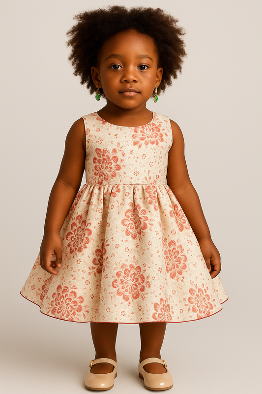Girls’ Ivory & Red Floral Party Dress with Bow