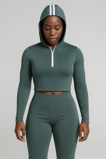 Women’s Athletic 2-Piece Set – Zip-Up Hoodie & Leggings | Blue, Black, Green