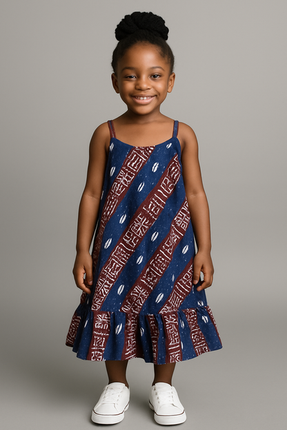 Girls' Mudcloth Print Sundress – Navy & Burgundy