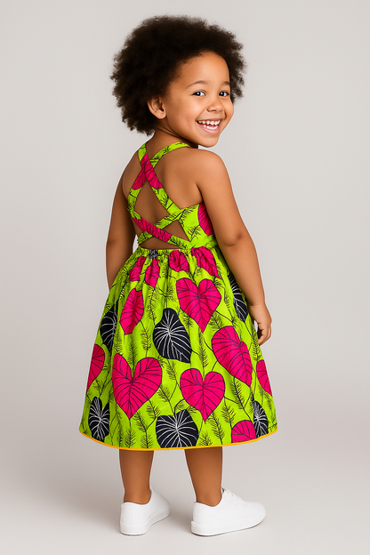 Bright Green Ankara Crossback Dress – Toddler Girl