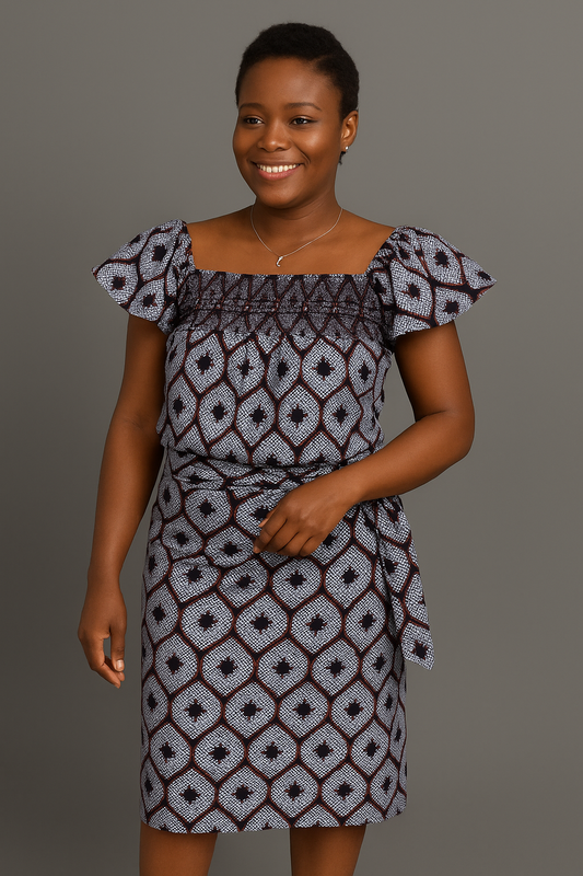 Ankara Off-Shoulder Smocked Top & Wrapper Skirt Set