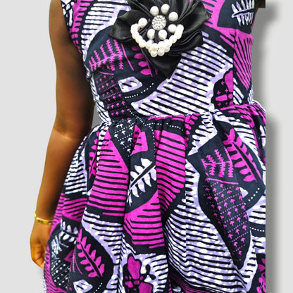 Ankara Purple Flower Girl Dress with Pearl Embellishment | Ecom GMR
