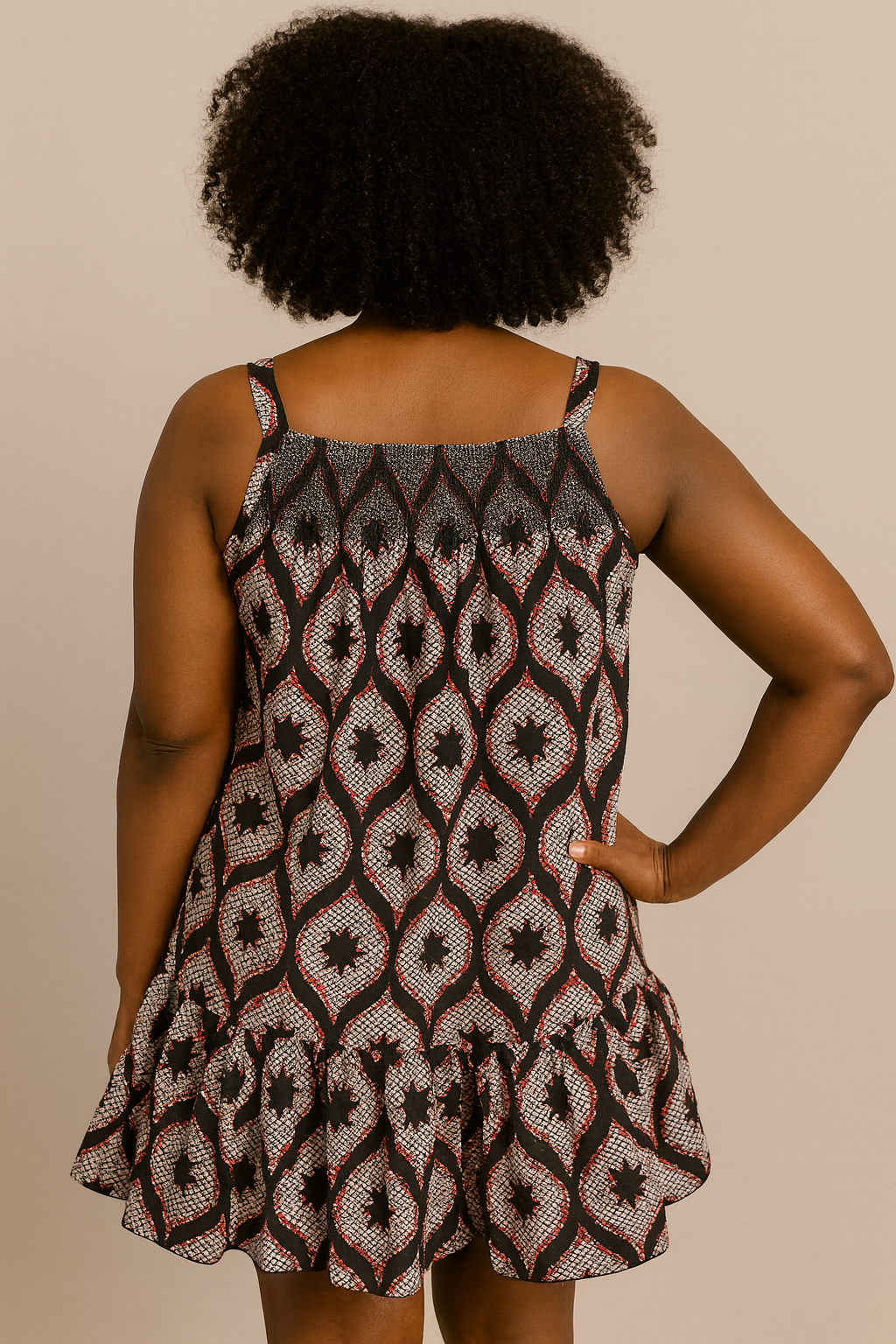 Women's African Print Sleeveless Ruffle Hem Dress