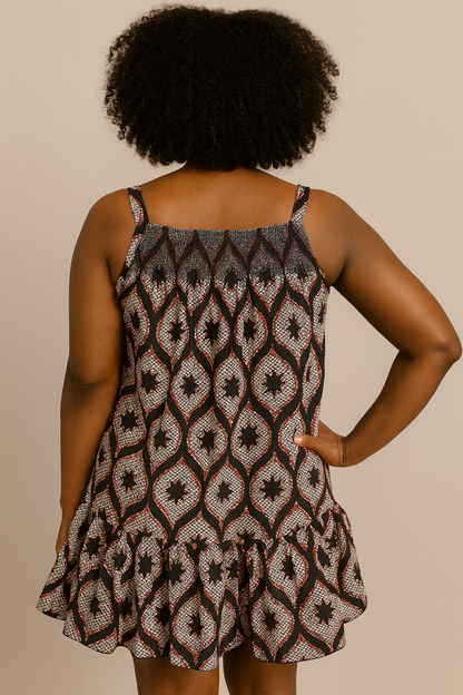 Women's African Print Sleeveless Ruffle Hem Dress