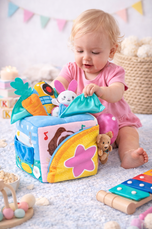 Ms. Rachel’s Surprise Learning Box – Soft Sensory Activity Cube for Babies & Toddlers
