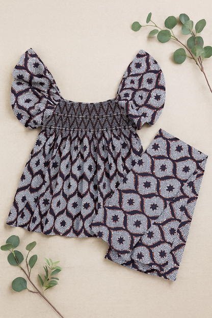 Ankara Off-Shoulder Smocked Top & Wrapper Skirt Set