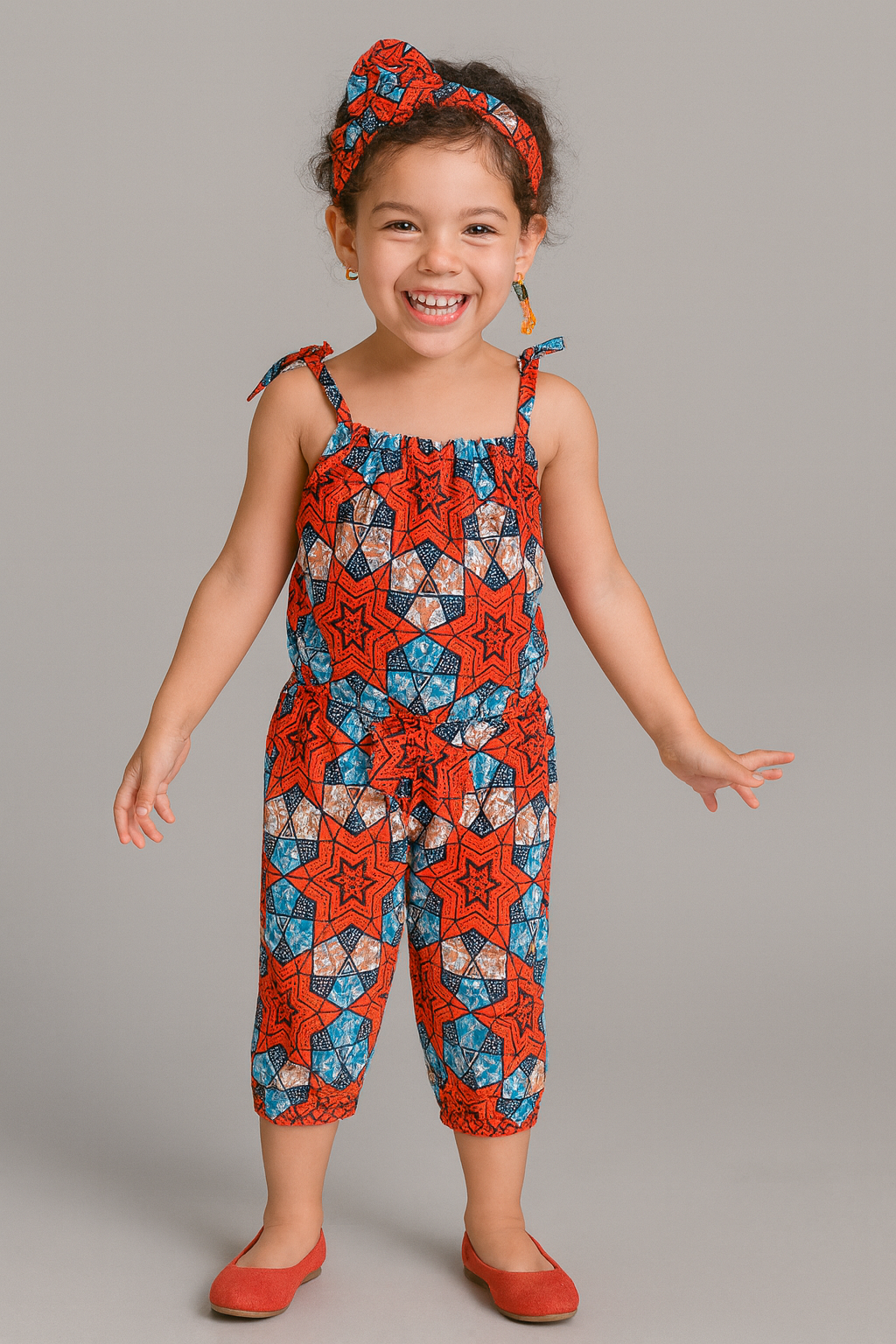 Purple Ankara Floral Romper with Headband – Kids