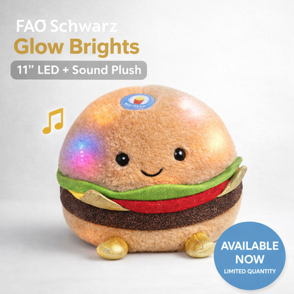 FAO Schwarz 11" Glow Brights Plush LED with Sound Burger – Polyester Stuffed Food Toy