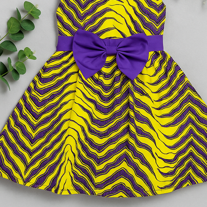 Girls' Puff Sleeve Ankara Party Dress – Yellow & Purple